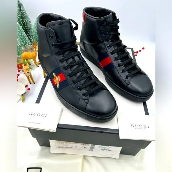 Men’s Gucci ace bee web high top sneakers, size 12, made in Italy - Picture 1 of 10